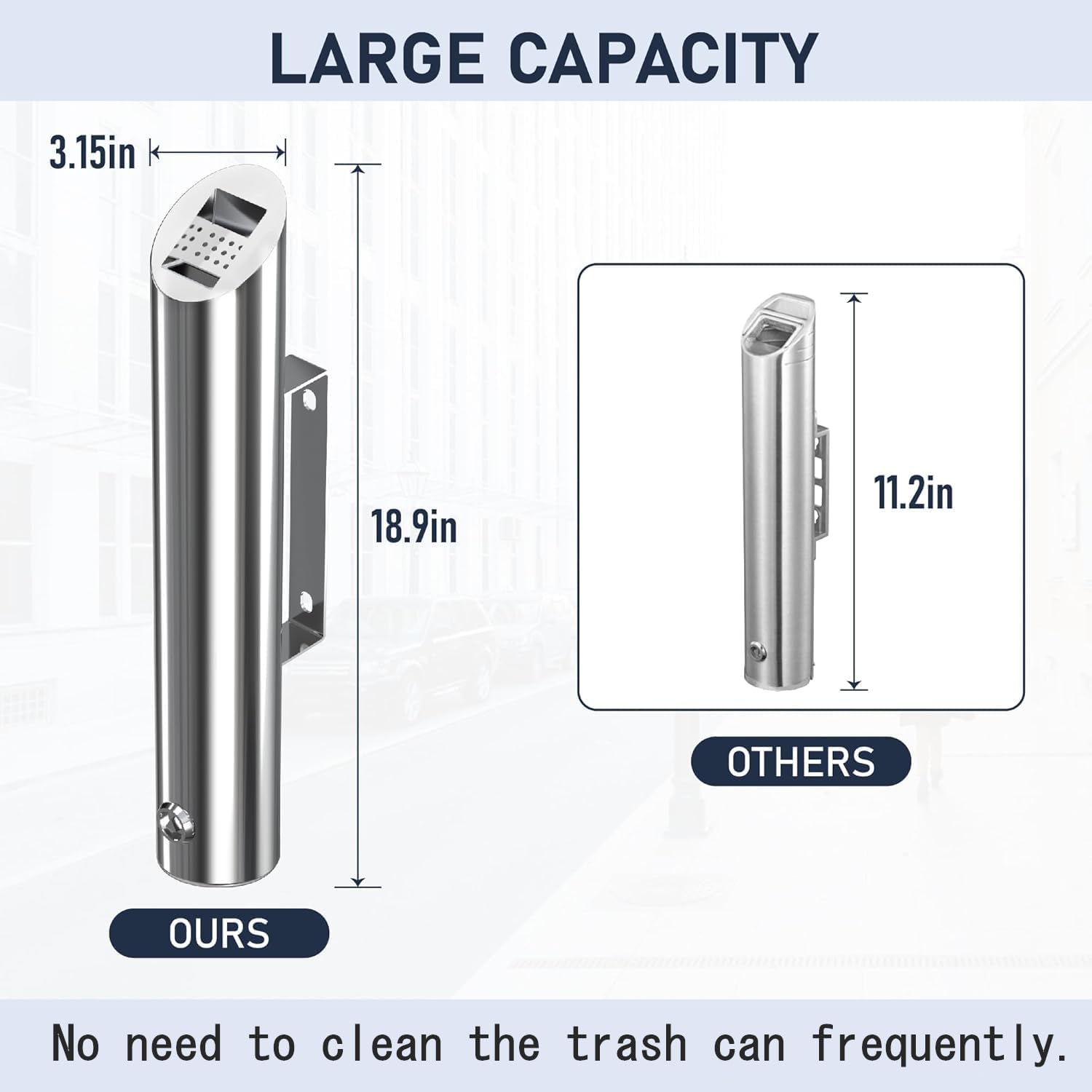 Cubo de basura vertical de acero inoxidable, 48 cm, cubo de basura de cocina montado en la pared con llave, cubo de basura de 1,8 L para hoteles, cafeterías, oficinas, restaurantes, bares