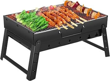 Charcoal Grill, BBQ Grill Folding Portable smoker, Barbecue Mini Barbecue desk Tabletop Outdoor Grill for Camping Picnics Garden Beach Party, black