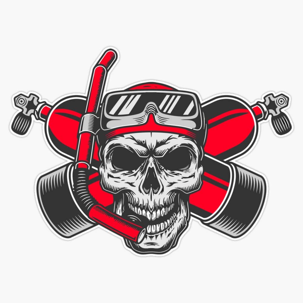 Scuba diving diver skull Vinyl Bumper Sticker Size 5"