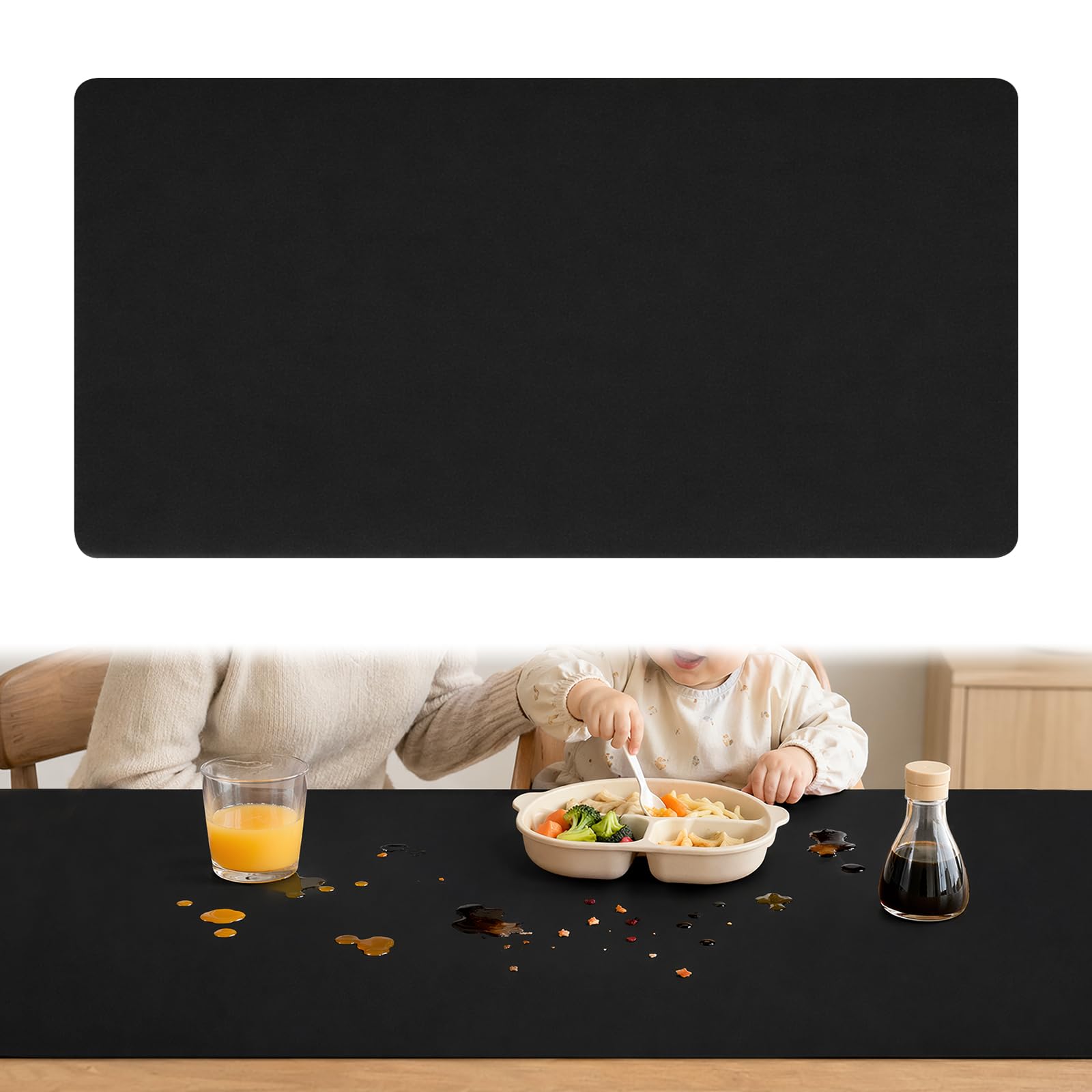 Tappetino in silicone grande, 120 x 60 cm, nero, 0,2 cm, extra spesso, antiscivolo e impermeabile, tappetino per lavori artigianali, base in silicone per cucina, artigianato, banco da lavoro