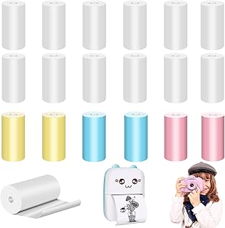 20 Rollos Papel Térmico para Pequeñas Impresoras de Fotos y Cámaras Infantiles, 14 Blanco y 6 Colores de Papel para Mini Impresoras, Papel Térmico para Cámaras Infantiles Instantáneas (57 x 25mm)