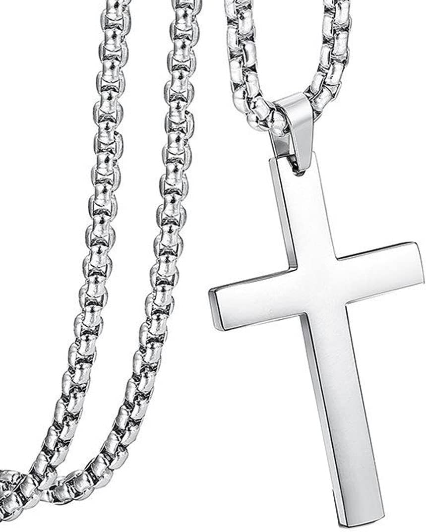 Religious Lord Jesus Crusifix Cross Silver Stainless Steel Pendant Necklace Chain For Men And Women