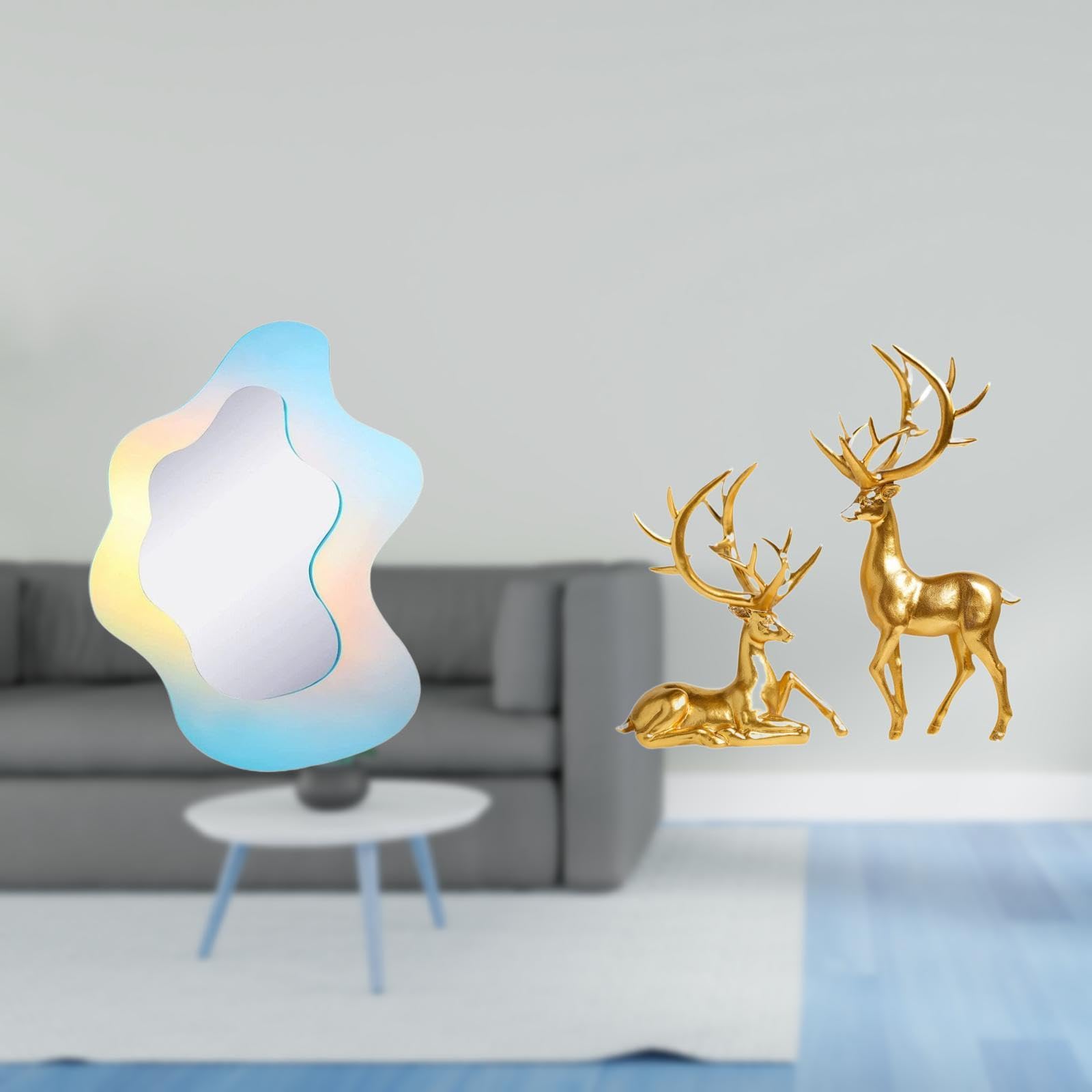 Enakshi® Wavy Acrylic Mirror Modern Decorative Bathroom Wall Decor with Couple Deer Statues Resin Figurines for Countertop Living Room Collection|Home & Garden | Home Decor | Mirrors-image-27