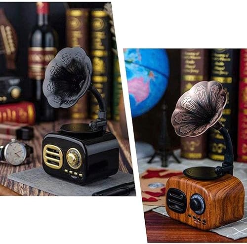 Miniatura 5 de Hi-Fi&Home Mini Vintage Retro Clásico Gramófono Forma de fonógrafo Altavoz Estéreo Sistema de Sonido Caja de Música Diente Azul Aux-inUSB Flash