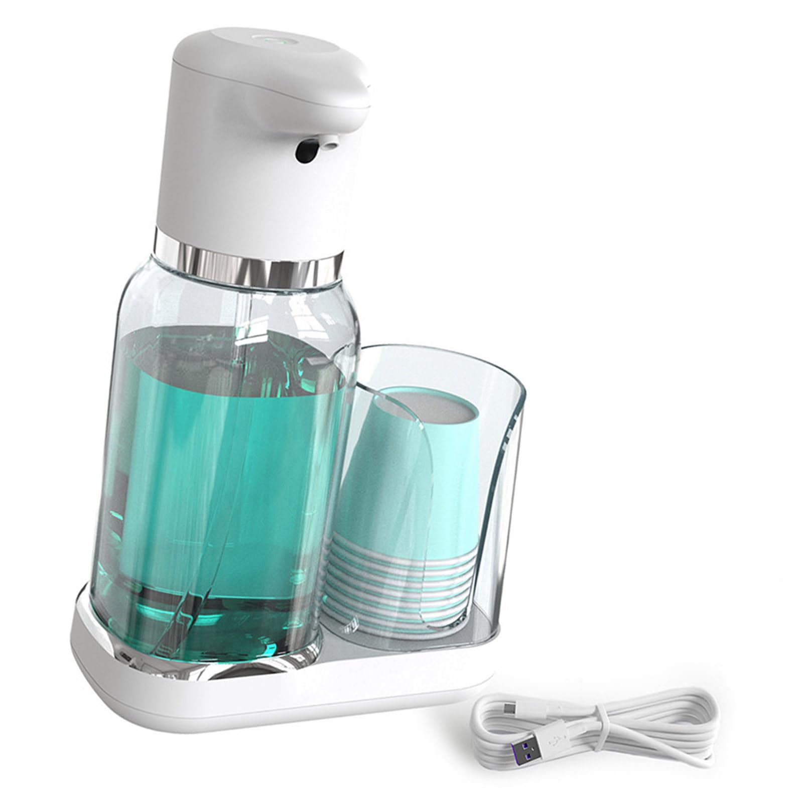 Dispensador de enjuague bucal eléctrico con niveles de líquido ajustables, diseño recargable para encimera de baño, organizador de tazas
