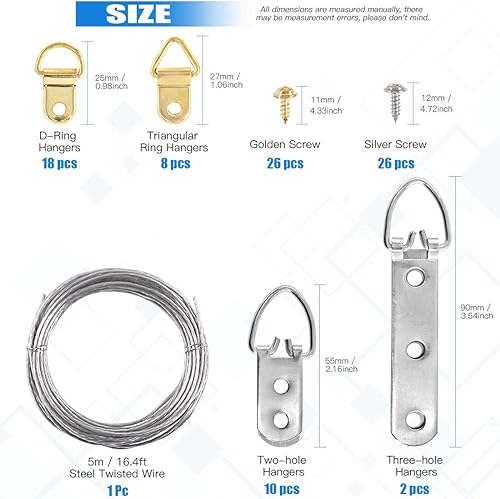 Miniatura 3 de Glarks Kit de 500 piezas para colgar cuadros, resistente para colgar fotos, ganchos con clavos, ganchos, alambre para colgar, ojos de tornillo,