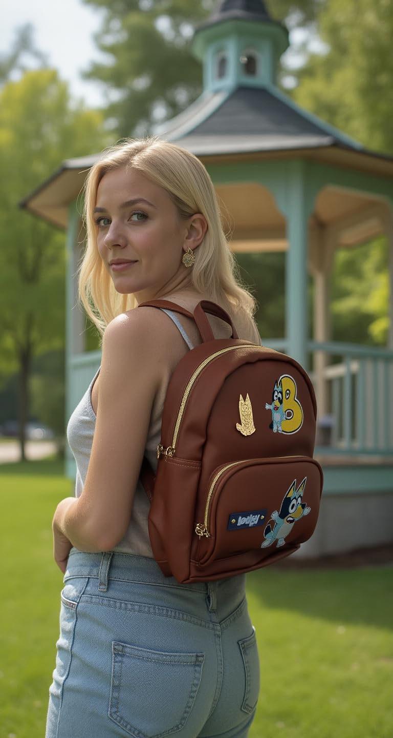 Fast Forward Bluey Mini Backpack, Unisex, 10" H x 8" W x 4.5" D, Bluey Face, PU Leather, Adjustable Straps, 3 Compartments, Water Resistant, Officially Licensed