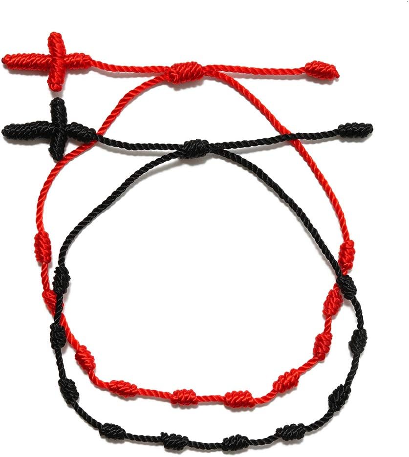 2 Pcs Handmade For Cross 7 Knots Red String Good Luck Amulet For Success And Prosperity Friendship Bracelets Ki Consumable Gifts