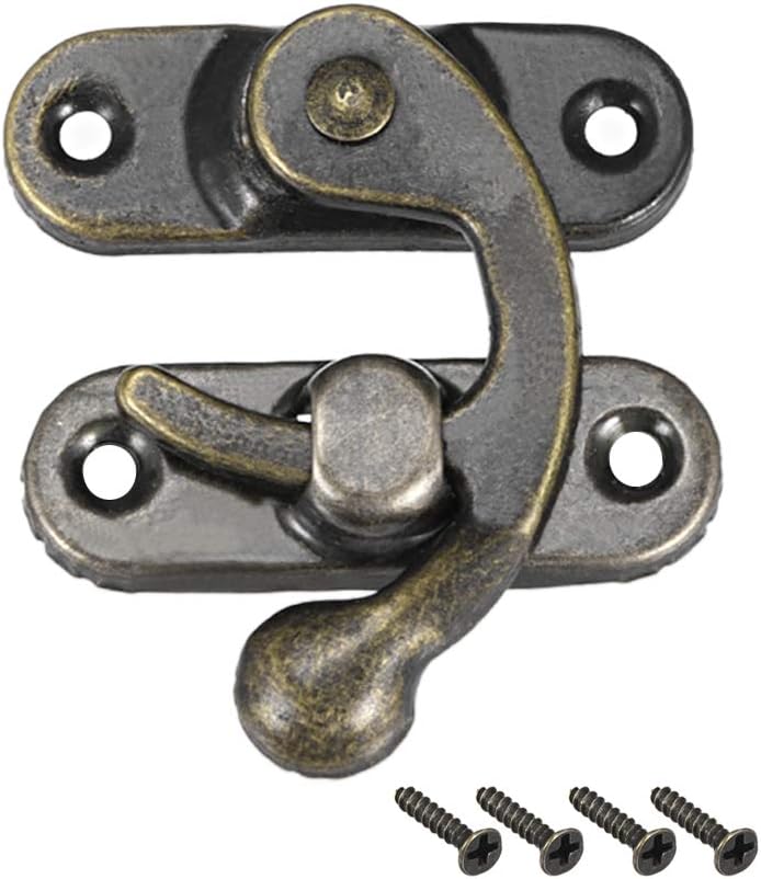 uxcell Vintage Lock Clasp Right Latch Hook Hasp 42mm x 37mm Swing Arm Latch Plated Bronze, 5 Pcs W Screws