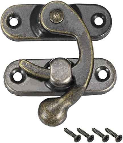 uxcell Vintage Lock Clasp Right Latch Hook Hasp 1.654 in x 1.457 in Pestillo de brazo oscilante plateado bronce, 5 piezas W tornillos