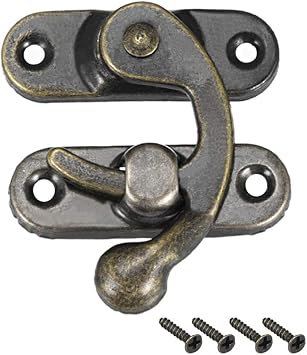 uxcell Vintage Lock Clasp Right Latch Hook Hasp 42mm x 37mm Swing Arm Latch Plated Bronze, 5 Pcs W Screws