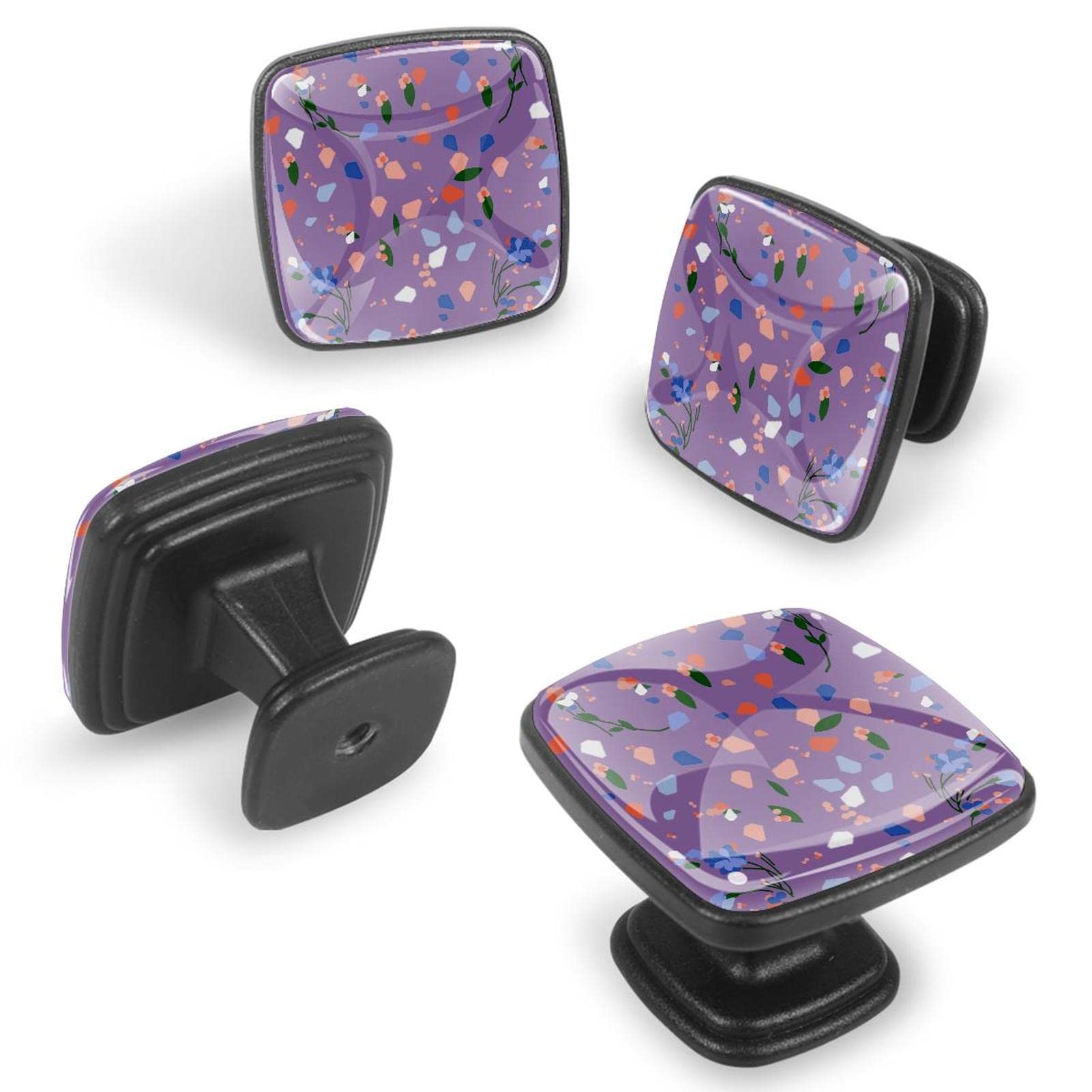 Poignées de tiroir de commode au design fleur pastorale violette raffiné