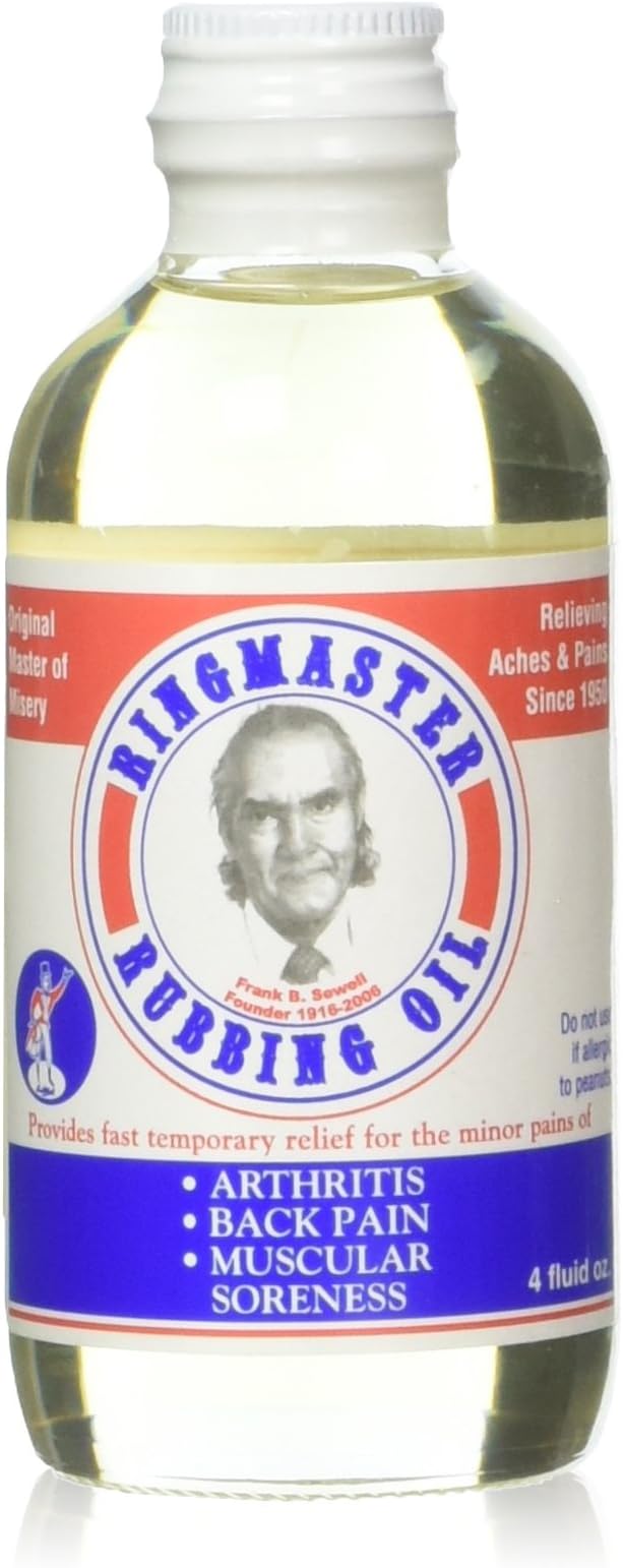 Ringmaster Rubbing Oil โ 4 oz Massage Oil for Pain Relief and Muscle Recovery โ Warming, Fast Absorbing, Non-Greasy Formula for Sore Muscles and Joint Comfort