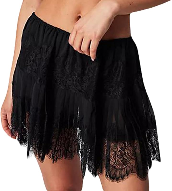 Women Lace Mini Skirt Pleated Layered Ruffle Lace Slip Skirts