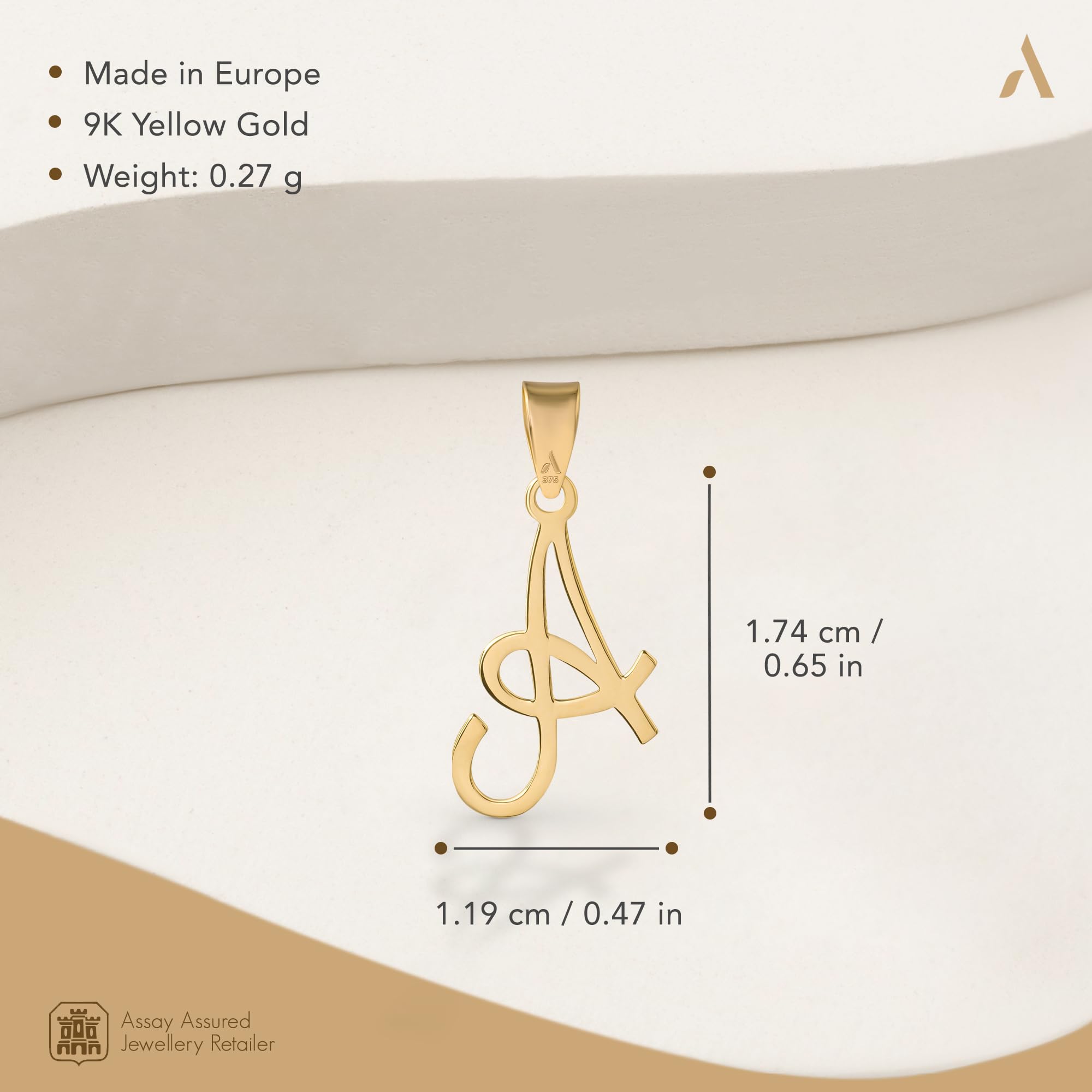 Amberta Pendentif Initiale en Or Jaune 9ct pour Femme Homme | Pendentif Lettre en Or | Pendentifs Seuls pour Femme | Pendentifs en Or