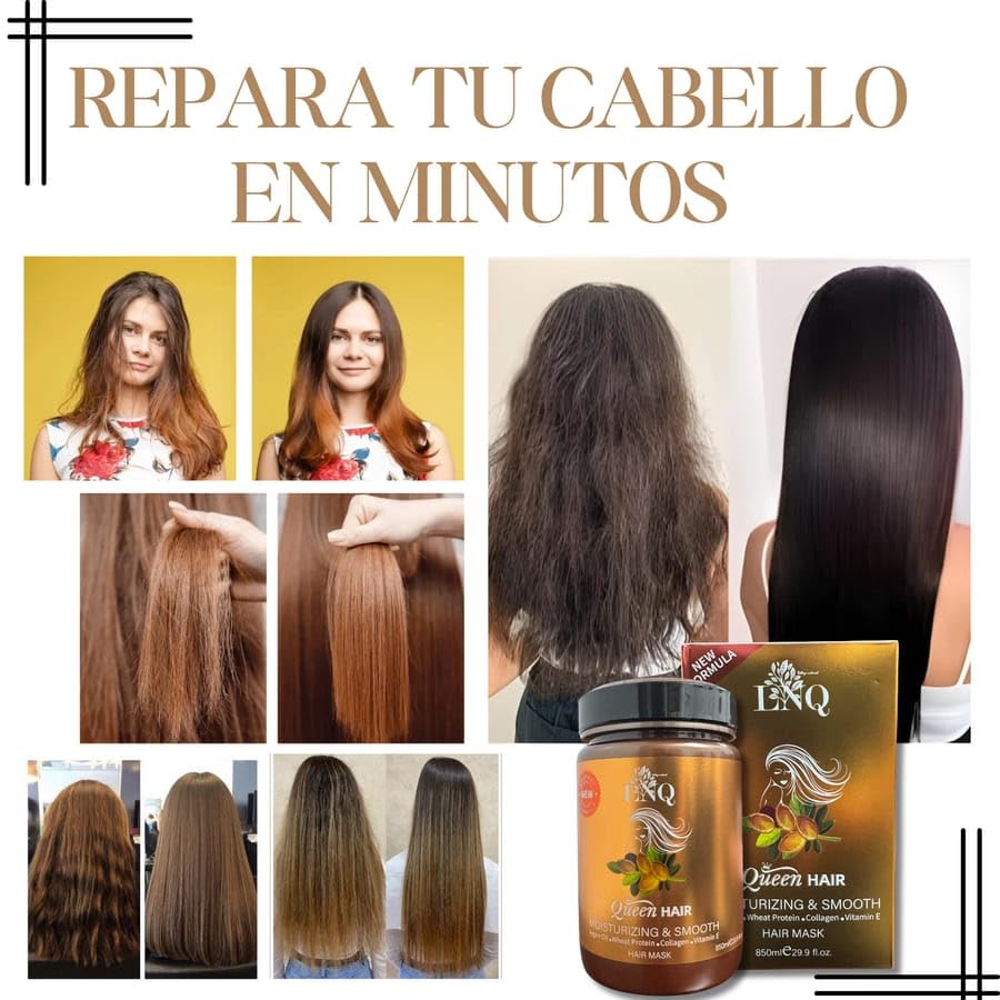 Keratina Capilar La Reina del Cabello - Argan Hair Oil Mask – 850 ml – Con Argán, Colágeno, Proteína de Trigo y Vitamina E – Sin Sal ni Parabenos – Hidratación y Alisado Profundo