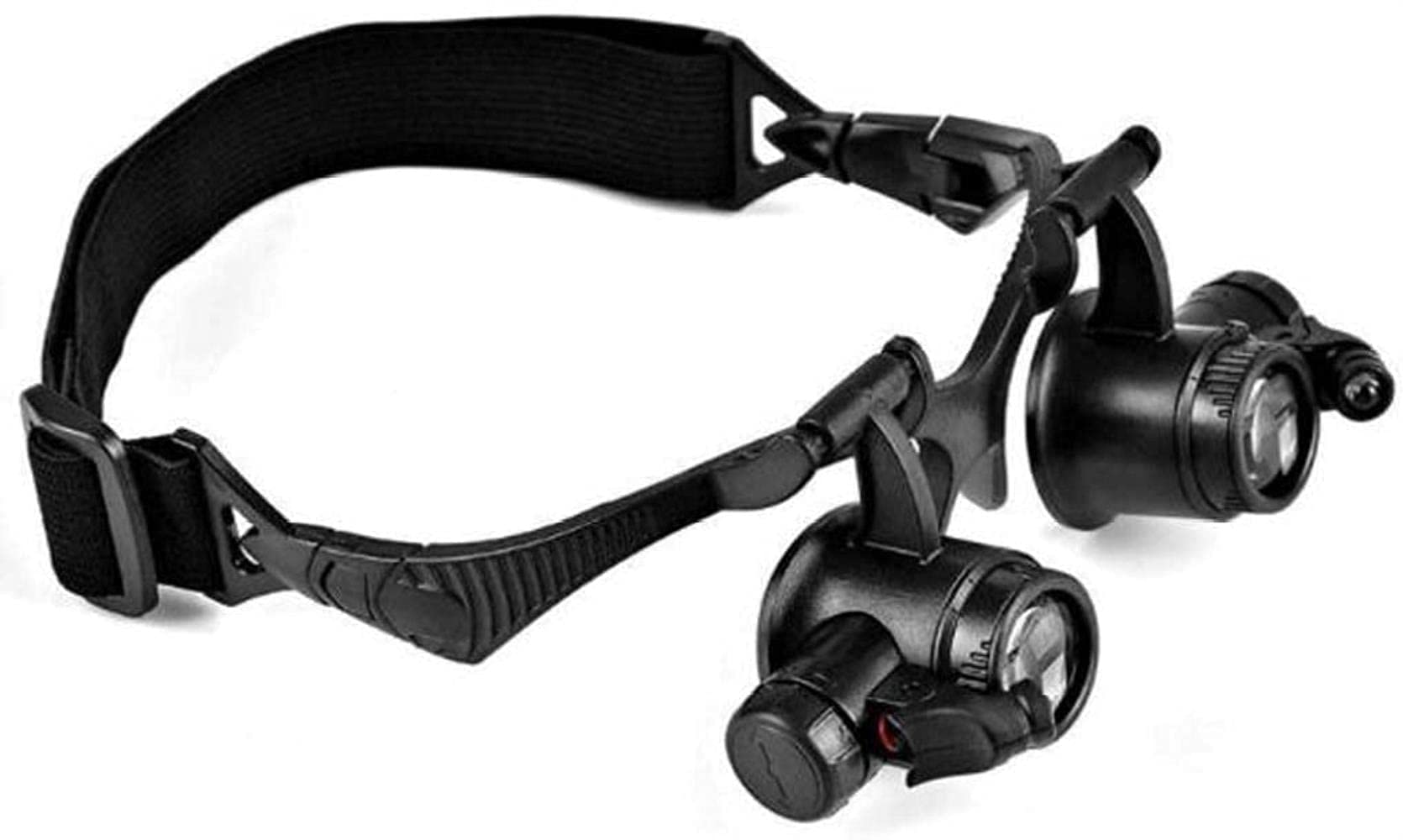 Lupa portátil 10X 15X 20X 25X Gafas de Doble Ojo Cabeza de Lupa con Lupa Auriculares Lupa iluminada Juego de Herramientas con luz LED para reparación de Relojes A/A (A)