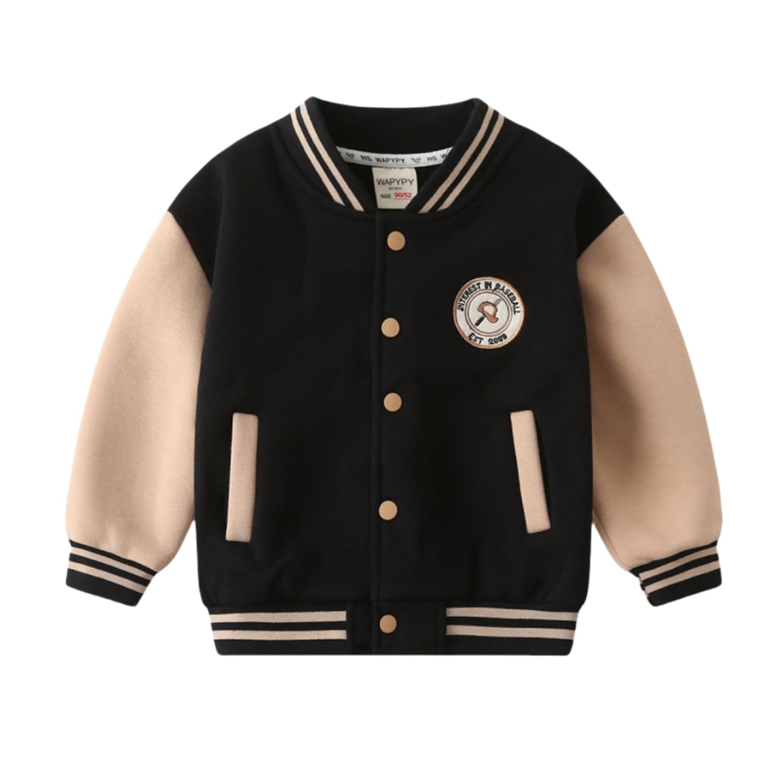 Toddler's Boy Baseball Uniform Cardigan Sweater Winter Contrast Color Knitted Button Knitted Jacket Tops (Black,90/18-24 M,Unisex,Big Kid,US,Age,18 Months,24 Months)