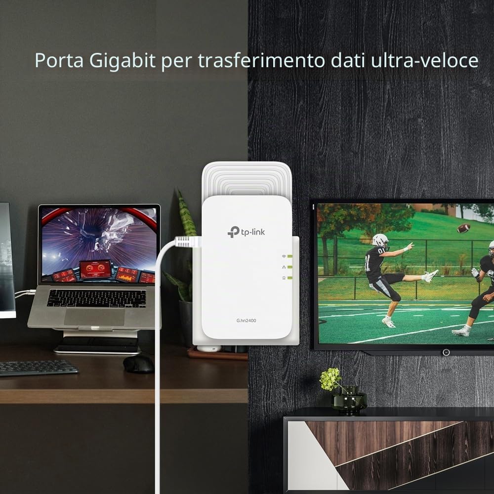 TP-Link Kit PGW2440 Avanzato Adattatore Powerline G.hn 2400 Mbps Booster Internet WiFi 6.1800 Mbps, Alimentazione supplementare, 2+1 porte Gigabit Ethernet, Streaming e Giochi 8K