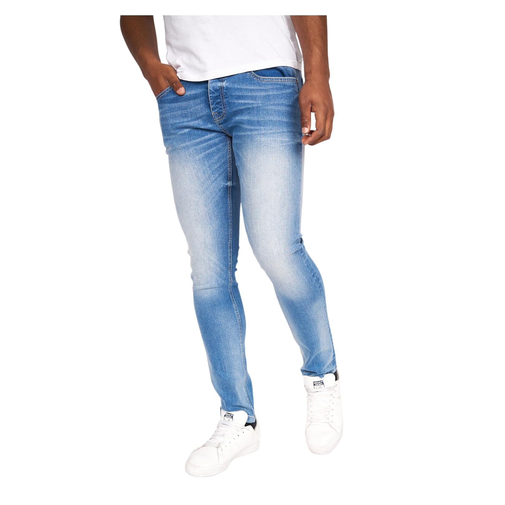 Crosshatch Men’s Barbeck Slim Fit Denim Jeans with Branded Belt, Light Wash Stretch Cotton Trousers, Button Fly & Branded Hardware, W34 L34