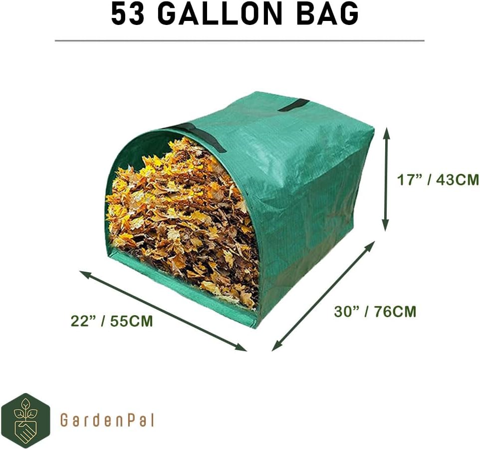 Gardenpal 2-pack Yard Waste Bags for Collecting Leaves, PE Gardening Bags, Lawn and Leaf Bags, Large Yard Dustpan-Type Garden Bag, Reuseable Garden Waste Container, 53 Gallon Per Bag