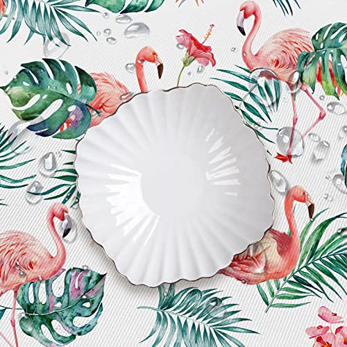 Tropical Palm Leaf Oval Tablecloth 60X84Inch, Summer Watercolor Flamingo Table Cloth,Waterproof Wrinkle Resistant Durable Polyester Tablecloth For Indoor And Outdoor, Holiday Kitchen Dining And Party #TOP3