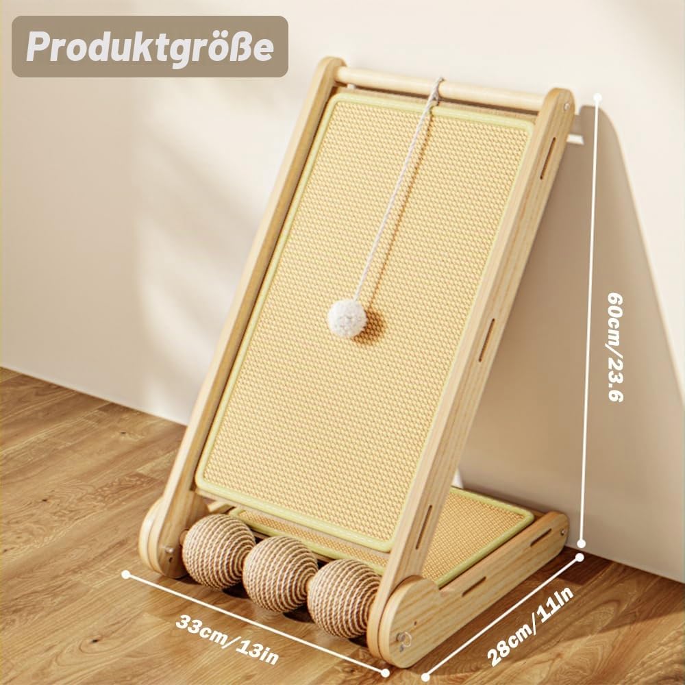 L-förmiger Katzenkratzer, stehend, mit natürlichem Sisal-Kratzmatte, faltbar, schützende Möbel-Kratzmatte mit Ball, Spielzeug für den Innenbereich (60 x 28 x 33 cm)