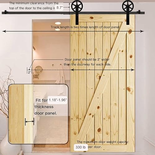 Miniatura 6 de Kit de herrajes para puerta corrediza de granero resistente de 20 pies (ajuste suave y silencioso, panel de puerta de 120 pulgadas (estilo de línea