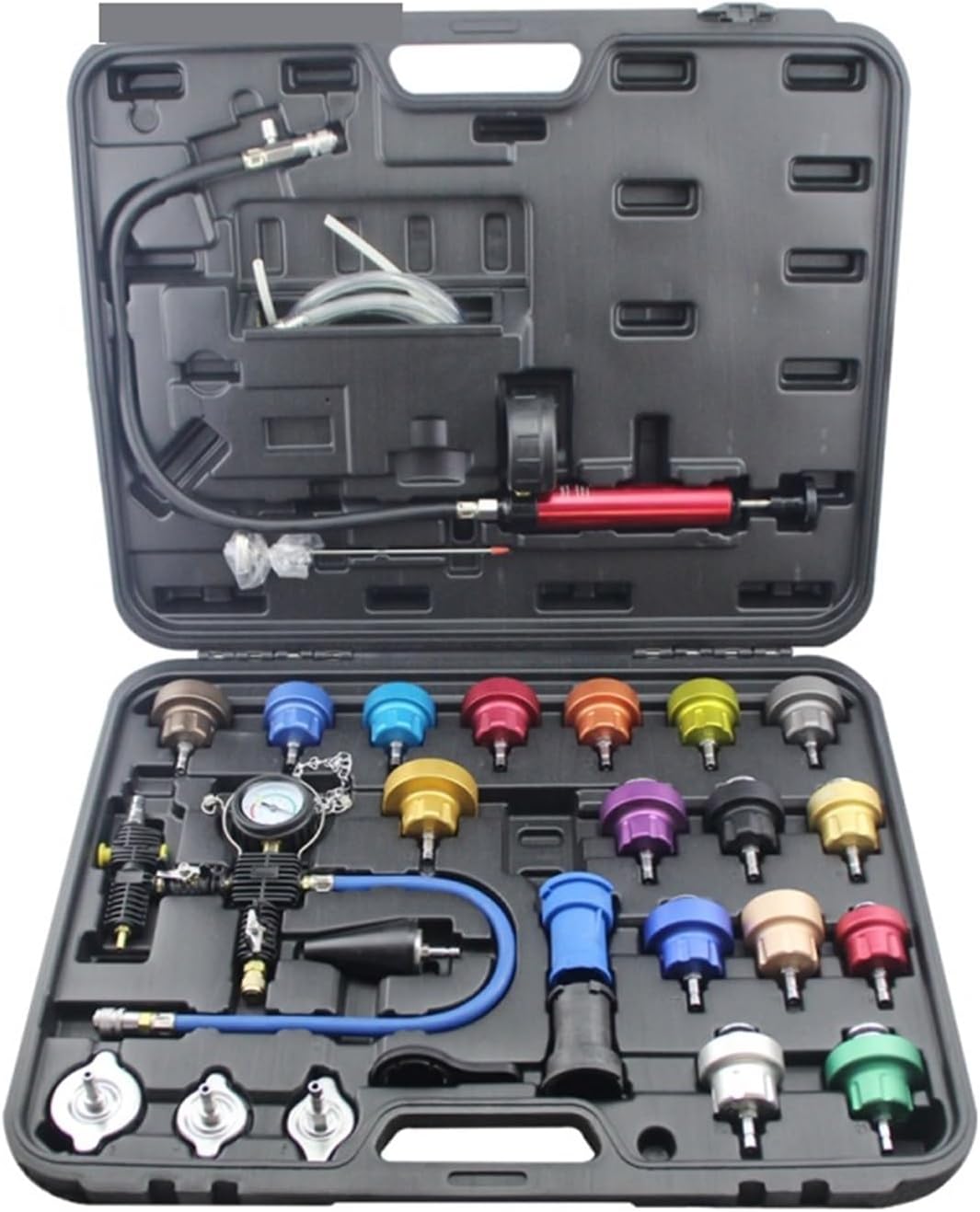27pcs Universal Radiator Pressure Tester Kit Vacuum Type Coolling System Kit Coolant Purge/Refill Kit Aluminum More Durable