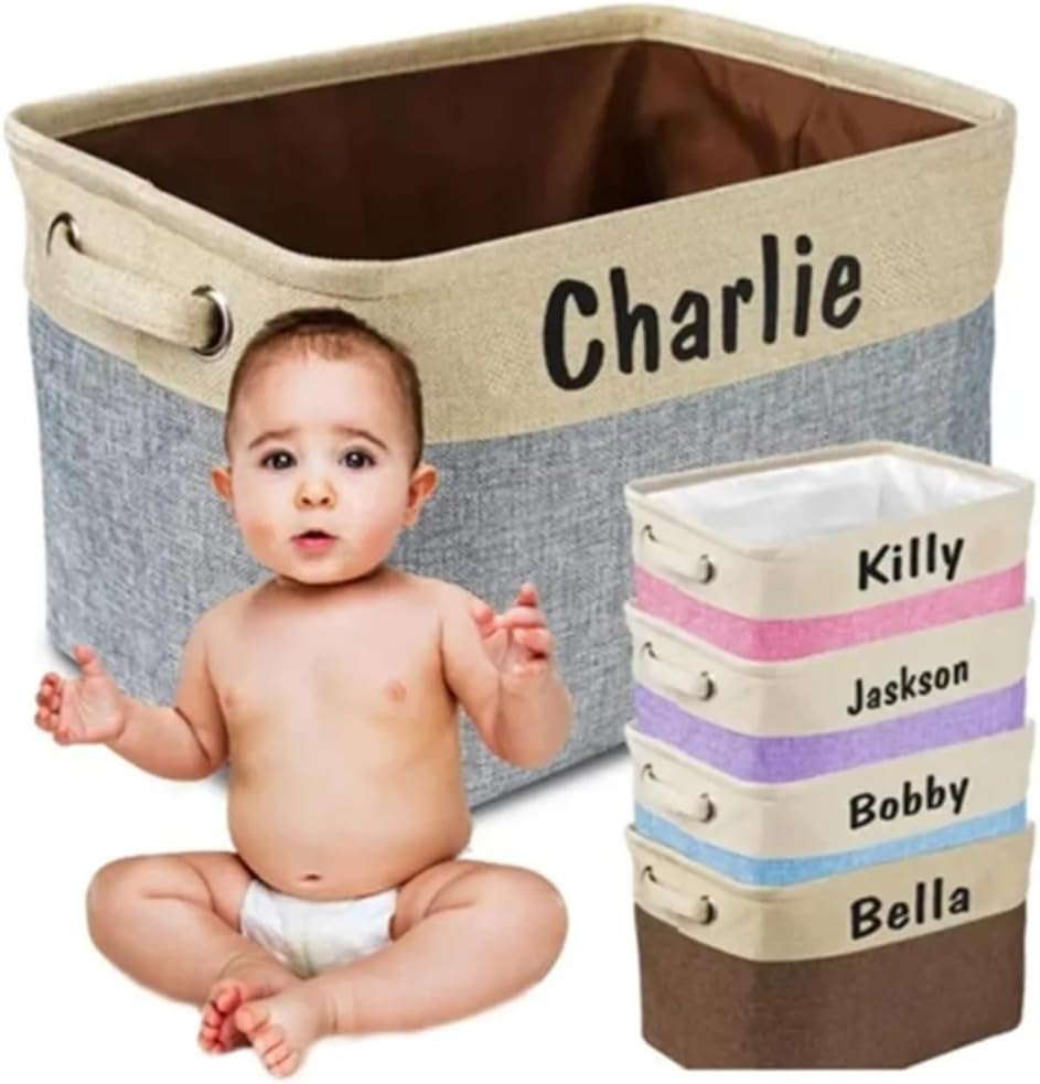 WOMB Personalized Name Toy Storage,Custom Name Storage for Bedding & Blankets,Storage for Crafting Supplies,Decor in Child's Bedroom,Decor in Nursery (Coffee,36X26X22cm)