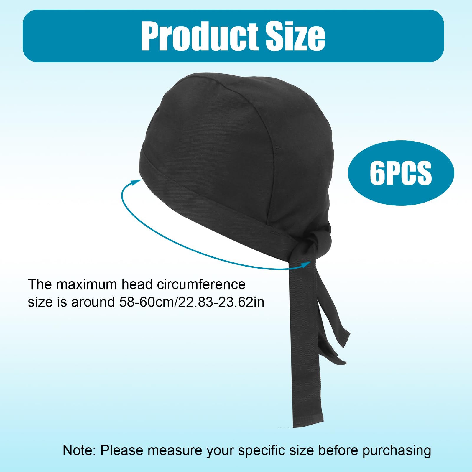 6Pcs Chef Hats for Men Adjustable Chef Hat with Ties for Kitchen Cooking Service Washable Durable Back Kitchen Cooking Cap Breathable Black Chef Work Cap Bandana One Size Fit All Adults