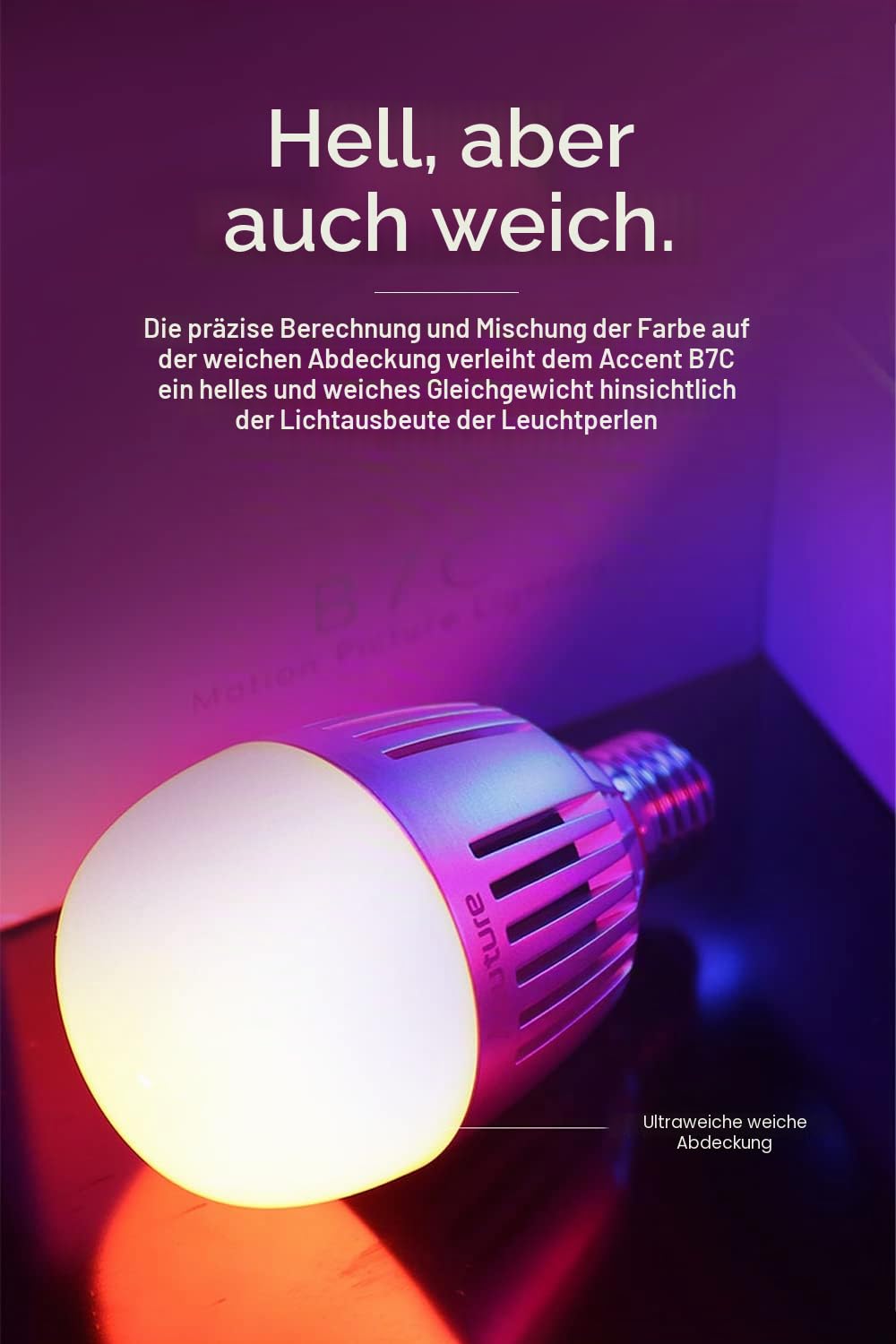 Aputure Accent B7C Smart Led Glühbirnen 7W RGBWW, TLCI 96+ CRI 95+ 2.000-10.000K, Einstellbar 0-100% Stufenlos Dimmbar, CCT/HSI/FX Modus Sidus Link App, Steuerung Eingebaute Batterie/AC Power