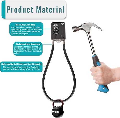Miniatura 3 de Cerraduras de cable de 19.7 in de largo, cerradura de combinación de 4 dígitos, cerradura de cable de seguridad reajustable, combinación de