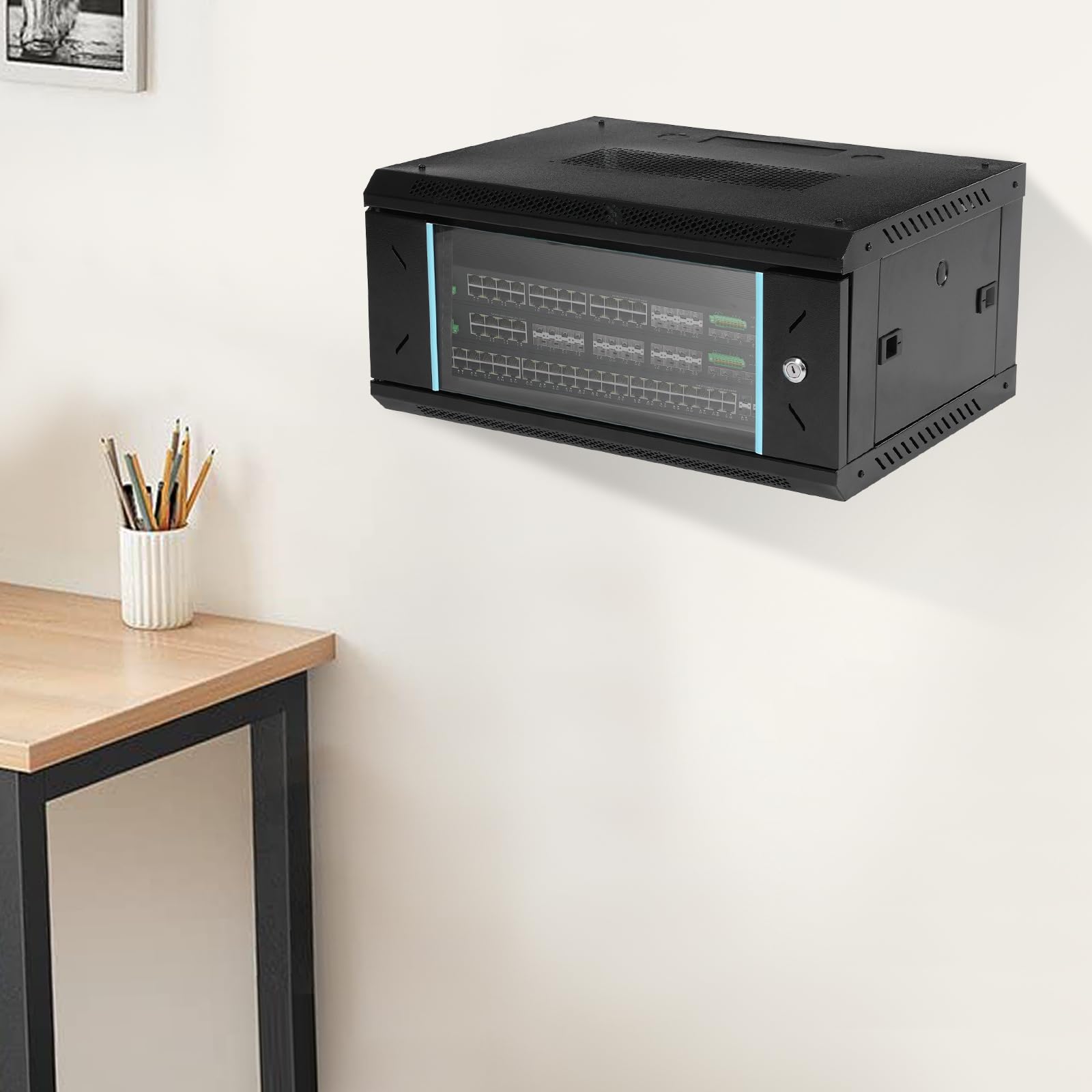 Wall Mount Server Cabinet,Server Rack Enclosure,4U Server Organizer,Network Cabinet,Server Cabinet with Glass Locking Door,Standard Glass Door,for Offices,Schools,Factories,Public Places,Rectangle