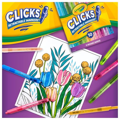 Image of Crayola Clicks Retractable Markers - Bold (10ct), Essential Easter Basket Stuffers, Spring Craft Supplies, Gifts for Kids & Toddlers, No Dry Washable Markers for Kids
