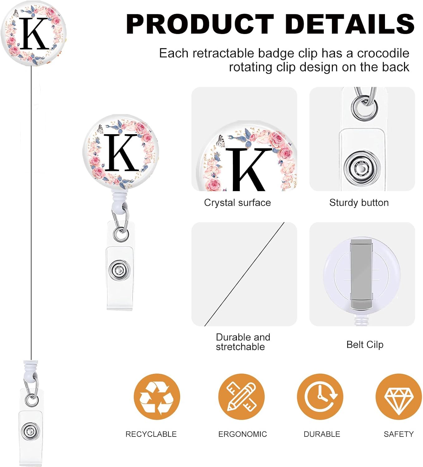 33 Set A-Z Letter ID Badge Holder with Clip Badge Reels K image 3