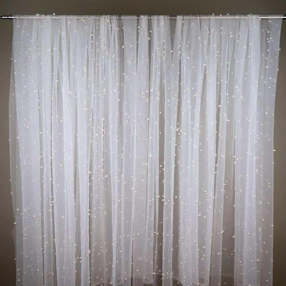 Tela de tul blanco con perlas, material de costura de encaje para manualidades, ropa, decoración de mesa, bodas, fiestas, aniversarios, cinta versátil y proyectos de bricolaje