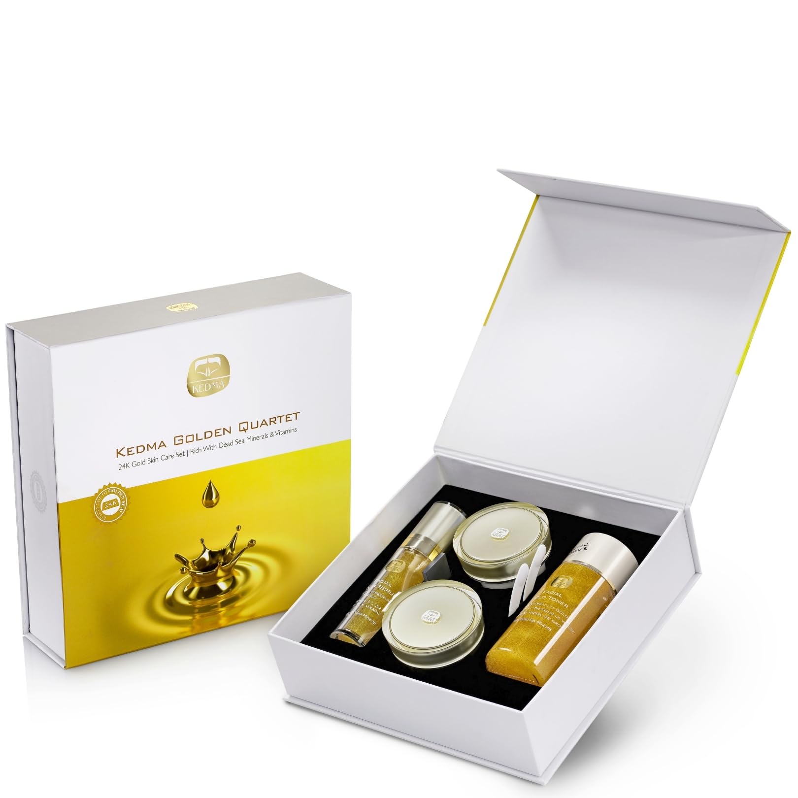 Kedma - Kit Cura Viso con Oro 24K - Tonico, Siero, Crema e Maschera - Anti-Età e Luminosità - 4 Prodotti