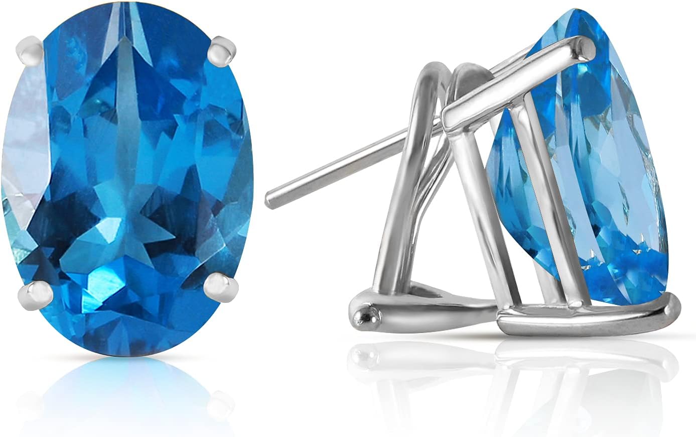 16 CTW 14k Solid White Gold French Clips Earrings Natural Blue Topaz