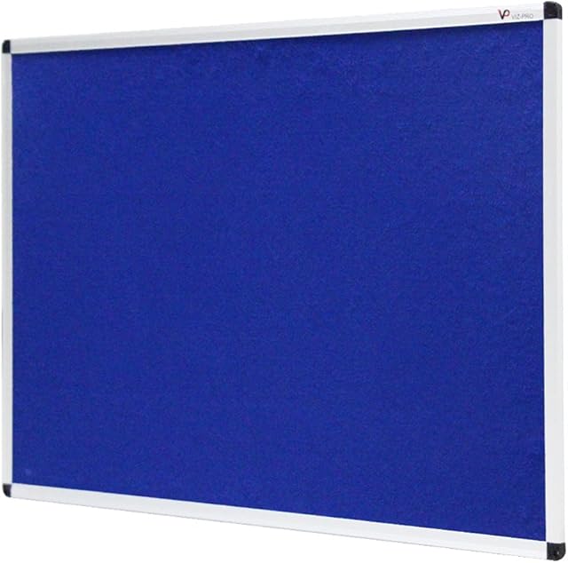 VIZ-PRO Notice Board Felt Blue, Silver Aluminium Frame, 90 X 60 cm