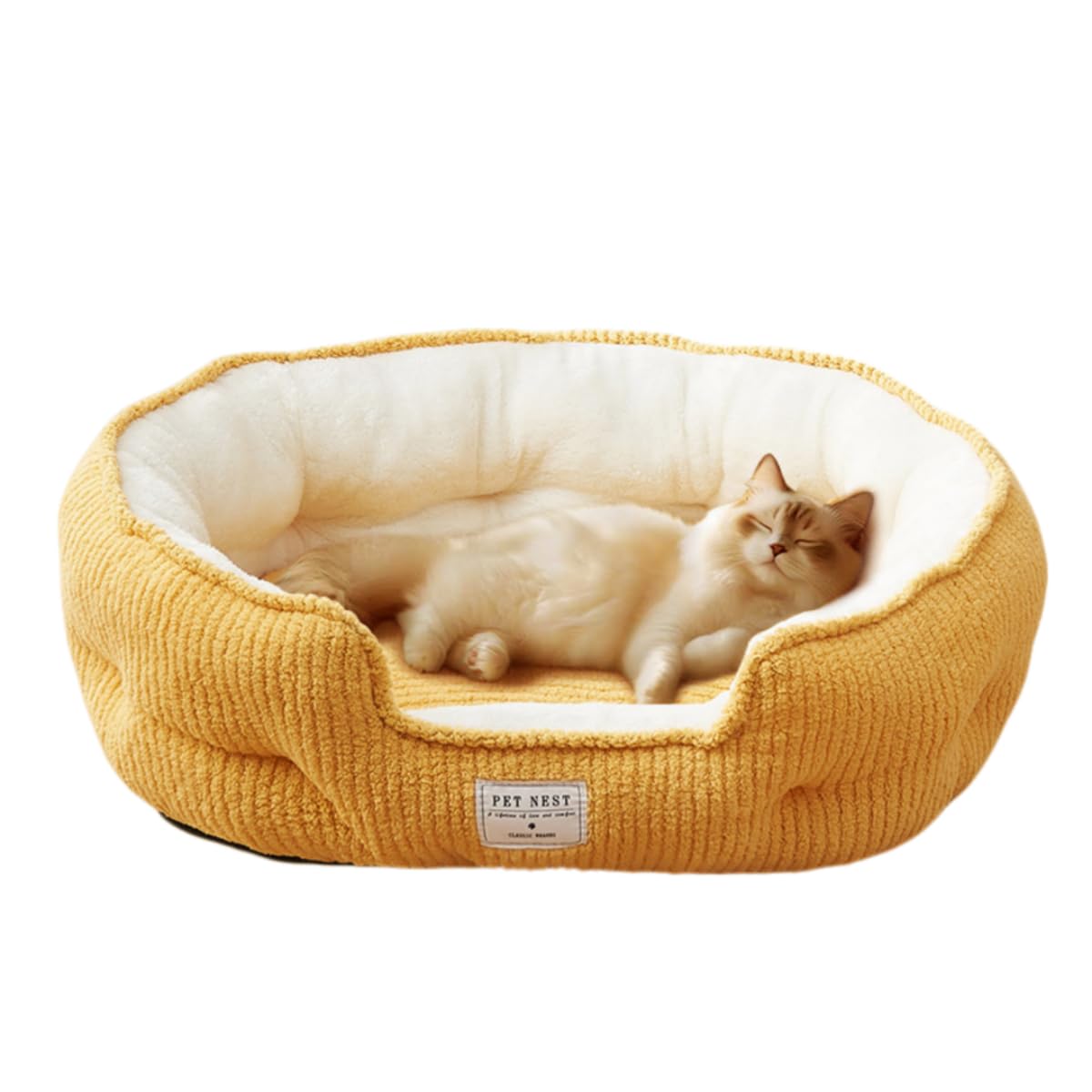 Odot Solid Color Fleece Dog Bed, Washable Rectangle Pet Bed for Kitten Puppy, Pet Cushion with Soft Cosy Warm Plush Fabric and Anti-Slip Bottom, Can Soothe Cats and Dogs (Yellow,L: 58x50cm)