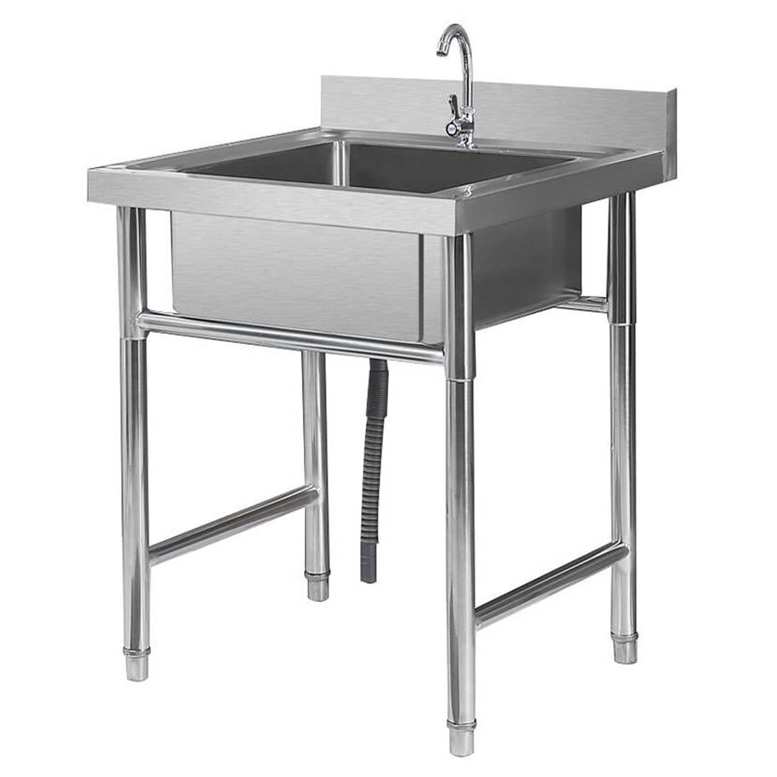 ZQFHSX Free Standing Stainless-Steel Sink - Single Bowl Commercial Restaurant Kitchen Set w/Faucet, Workbench Utility