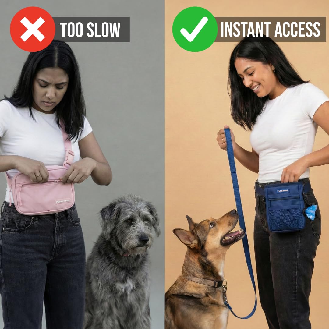 Dog Treat Pouch for Training – Magnetic Dog Treat Bag with Belt Clip & Poop Bag Dispenser – Hands Free Carry Pouch with Auto-Close Access & Shoulder Strap – Durable Pet Gear – Navy Blue - image 3
