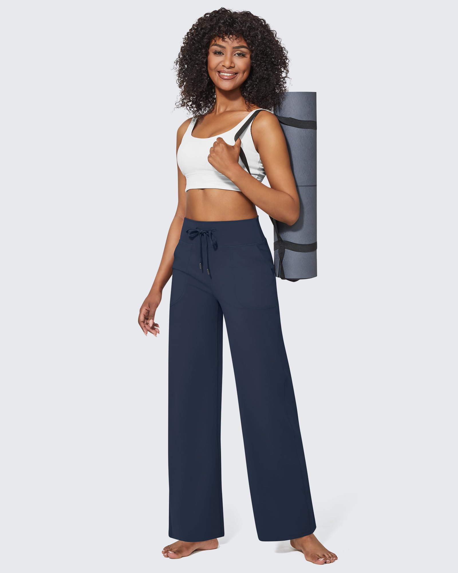G4Free Pantalon de Yoga Femme Taille Haute Jogging Jambe Large Longue avec Poches Stretch Confortable Cordon de Serrage Sweatpants Lounge pour Sport