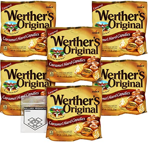 Werthers Original Caramel Hard Candy Pack Of 6 Bags - 2.65 Ounce Bags - Individually Wrapped Caramel Hard Candy - Bundle With Ballard Products Resealable Pocket Bag #TOP9