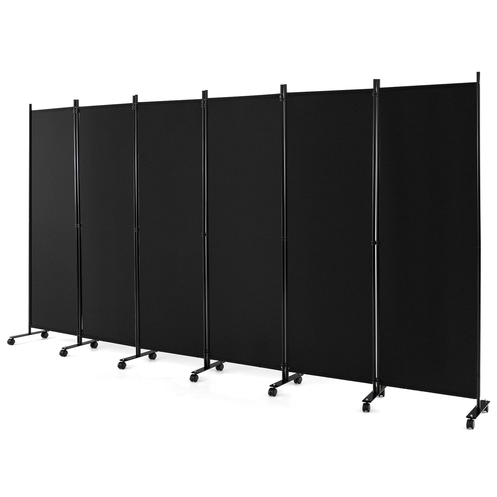 LIFEZEAL Biombo Plegable de 6 Paneles para Interior y Exterior, Divisor de Pie con 14 Ruedas, Pared Tabique, Estructura Metálica, Protección de la Intimidad, Separador de Espacios (Negro)