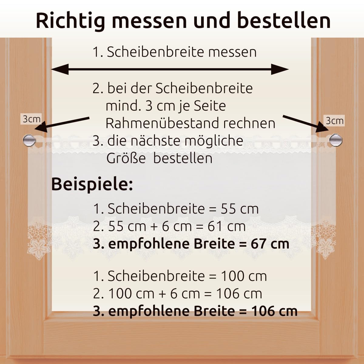 Feenhaus-Spitzengardine Jolanda Vogtländische Spitze in Natur | Landhaus-Scheibengardine mit Blumen-Muster | klassischer Scheibenhänger handgefertigt | Bistrogardine Höhe x Breite 50 x 132 cm