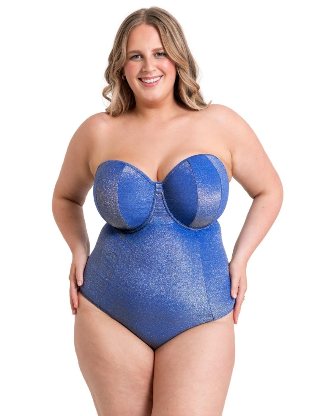 Curvy Kate Women's  Sapphire Seas Bandeau Strapless way Swimsuit Blue Sparkle in Size 32HH, BrandAlley