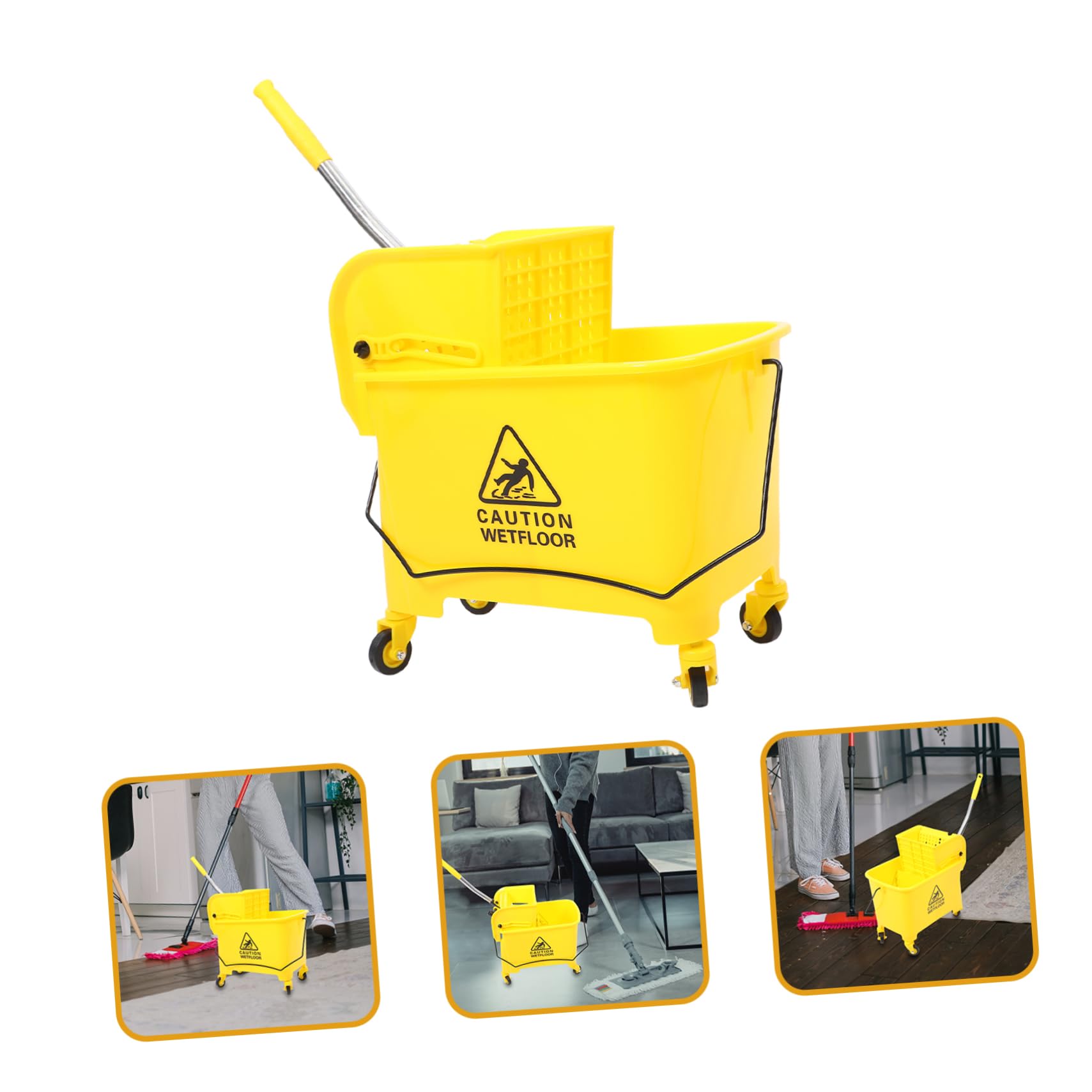 Mikikit Cubo de Fregona Comercial Ruedas 20l Plástico Prensa Lateral Movilidad Silenciosa Limpieza Hogar Industria Profesional Uso Seguridad Alta Color Aleatorio