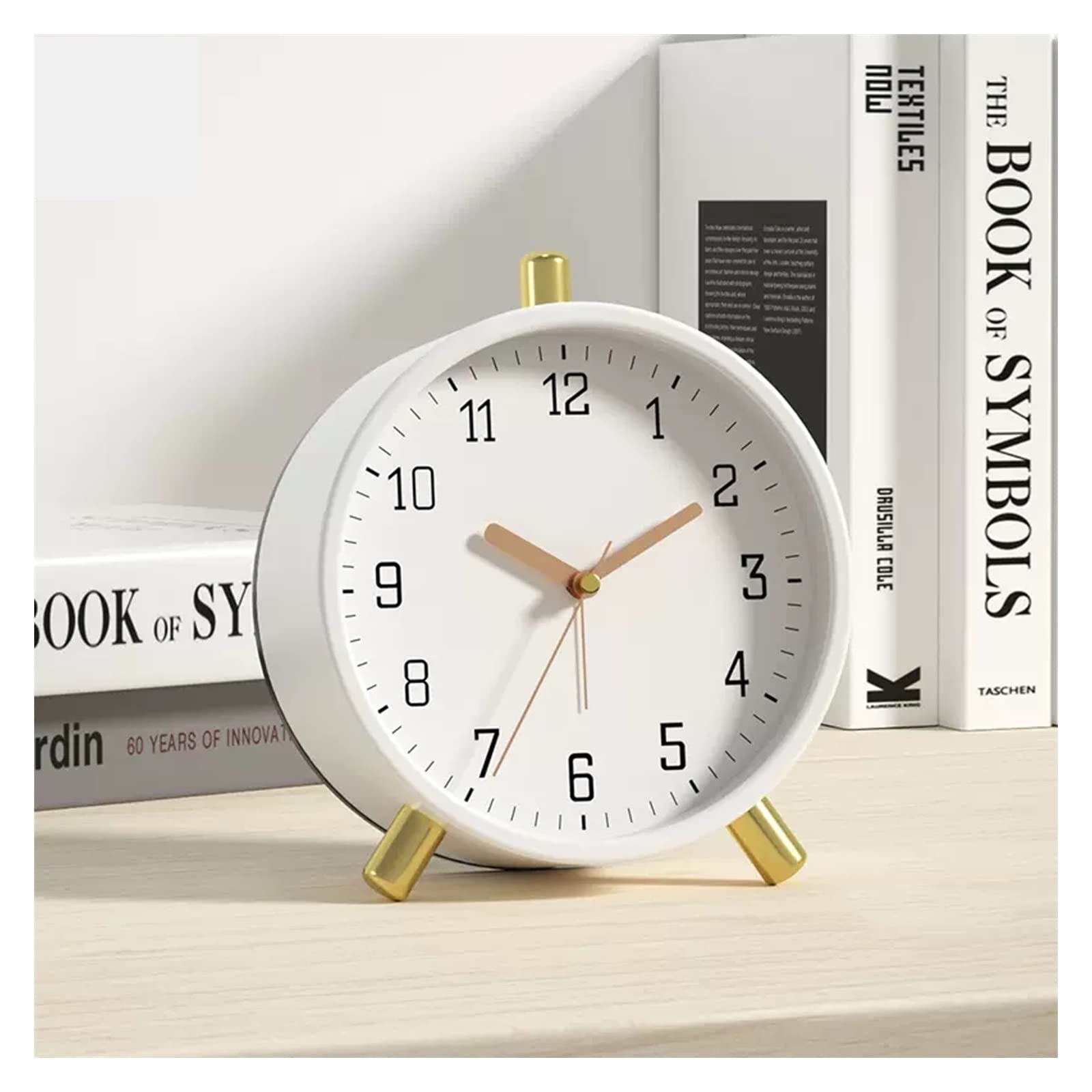 FDEFIRTFG Alarm clock, Silent Non Ticking Small Clock with Night Light,Battery Operated,for Bedroon,Bedside,Desk(White,5.1in)